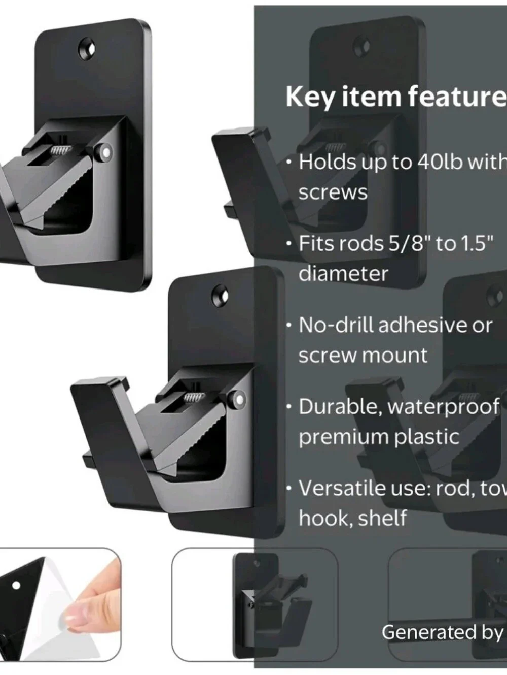 Aovky 4Pcs No Drill Curtain Rod Brackets, Adhesive Curtain Rod Holder Up to 20 l